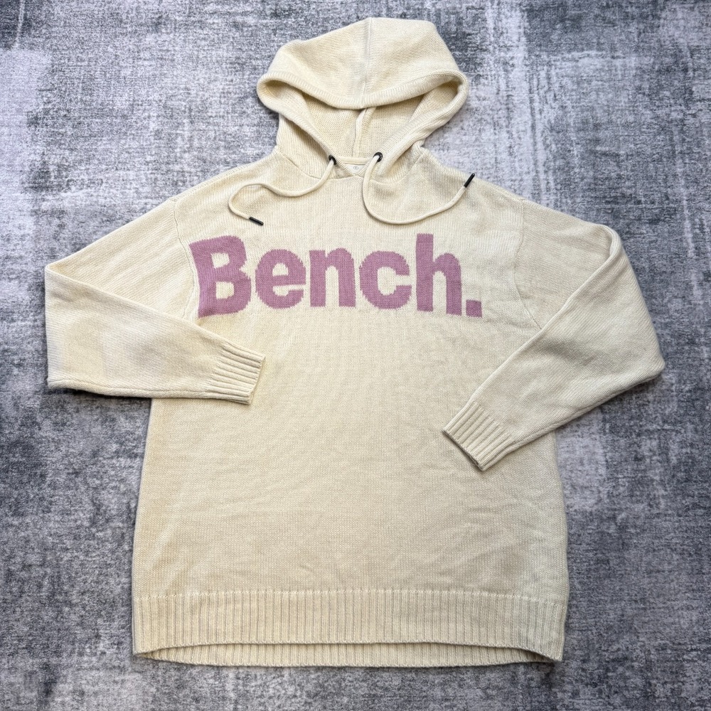 Bench Hoodie Sweater Adult UK Small Cream Knit Sweatshirt Spell Out Street Skate